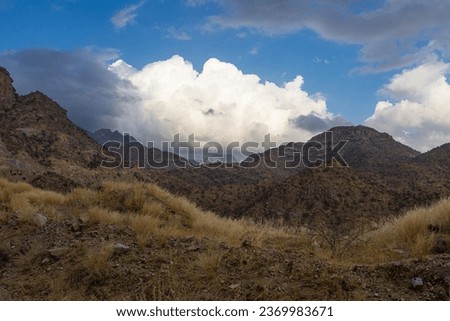 Beautiful cloudy sky at Al-Shafa Mountains - Taif, Saudi Arabia, Apr 07, 2023