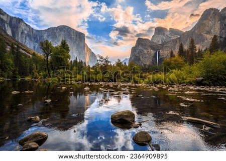 Beautiful Cloudy Sunrise on Yosemite Valley View, Yosemite National Park, California
