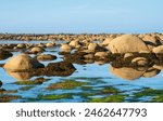 Beautiful coast of Cotentin Peninsula (or Cherbourg Peninsula) near Vicq-sur-Mer. Eco tourism concept. Nature travel background. Summer vacation in Manche, Normandy, France.