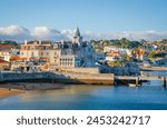 Beautiful coast of old  town Cascais, Portugal, at sunset in summer day