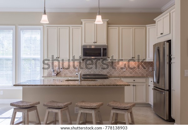Beautiful Coastal Kitchen Very Neutral Color Stock Photo