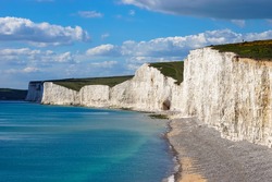 Beautiful Coastline Of The Seven Sister Chalk Cliff, East Sussex, Eastbourne , England, United Kingdom