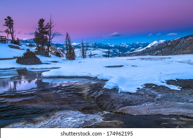 Beautiful Cold Winter Sunset in Yellowstone