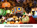 Beautiful Colored Arabian Lamps In Oriental Grand Bazaar Of Instanbul