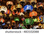 Beautiful Colored Arabian Lamps In Oriental Grand Bazaar Of Instanbul