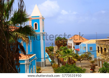 Beautiful colorful church on a remote island of Fogo, Sao Felipe, Cape Verde, Africa
