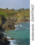 Beautiful colorful coastline with rocks and water atlantic ocean in Plouzane, France