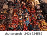 Beautiful colorful of craftsmanship around Kathmandu Durbar Square and shopping street in Kathmandu, Nepal, three Durbar Squares in the Kathmandu Valley in Nepal that are UNESCO World Heritage Sites