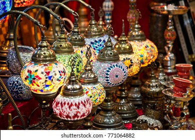 Beautiful And Colorful Decorative Lamp Shade Being Sold At The Muttrah Suq, Muscat, Oman.