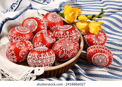 Beautiful colorful Easter eggs - Czech tradition of decorating with wax - Powered by Shutterstock