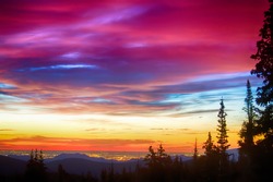 A Beautiful Colorful Epic Sunrise Over The City Lights Of Boulder Colorado Looking Out From High Up On The Rocky Mountains Rollins Pass And The Continental Divide West Of Boulder.  