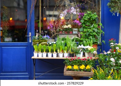 Beautiful Colorful Flowers Sold On Outdoor Flower Shop In Paris, France