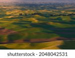 Beautiful Colorful hills of wheat farm at golden hour. Distinct geographic region at Idaho, Washington, Oregon