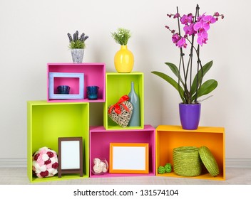 Beautiful Colorful Shelves With Different Home Related Objects