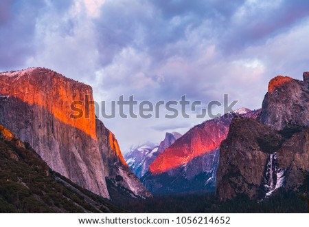 beautiful colorful of yosemite national park at sunset in winter season,Yosemite National park,California,usa.