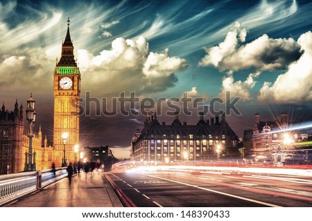Beautiful colors of Big Ben from Westminster Bridge at Sunset - London.