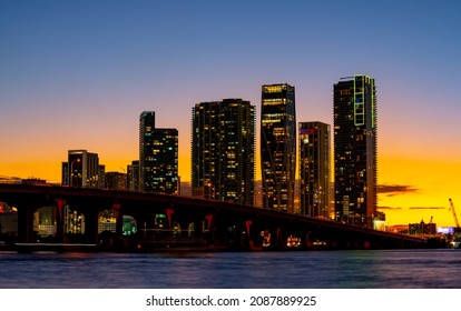 Beautiful Colors At Twilight Downtown Miami Vice City Scene