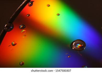 Beautiful colors and water droplets on bottom of cd disc