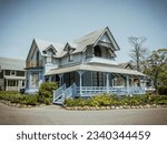 Beautiful colourful gingerbread houses, cottages in Oak Bluffs center, Martha