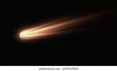 Hermosa cola cometa aislada en fondo negro. Cometa en un espacio estrellado. Astrofotografía de un objeto celeste.