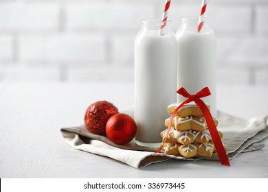 Beautiful Composition With Christmas Cookies And Milk