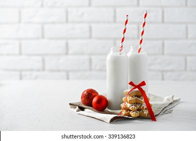 Beautiful Composition With Christmas Cookies And Milk