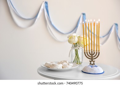 Beautiful Composition For Hanukkah On Table At Home