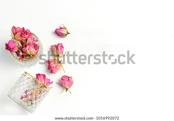 Beautiful Composition Pink Roses Glass Vases Stock Photo Edit Now