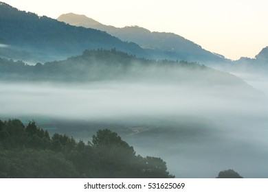 Beautiful cooling moment with foggy and cloudy view of mountains. - Shutterstock ID 531625069