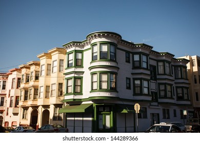 Beautiful Corner House And Row Of Townhouses On San Francisco Street