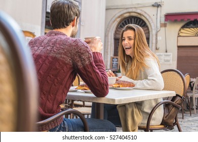 Beautiful couple drinking coffee on a date