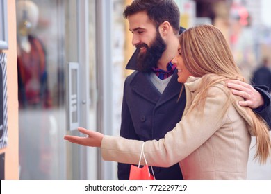 Beautiful Couple Holiday Winter Shopping