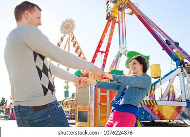 Beautiful Couple Joyfully Holding Hands Smiling Stock Photo 1076224376 ...