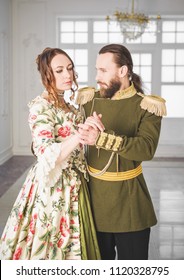 Beautiful Couple Man And Woman In Historical Medieval Costumes 