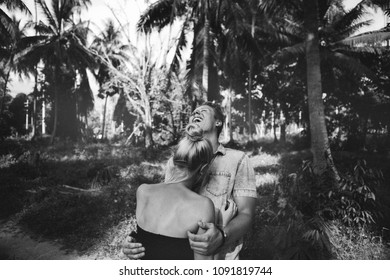 Beautiful Couple On Sunset Tropical Engagement Photoshoot