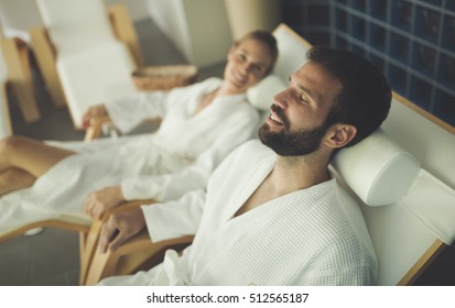 Beautiful Couple Relaxing In Spa Center