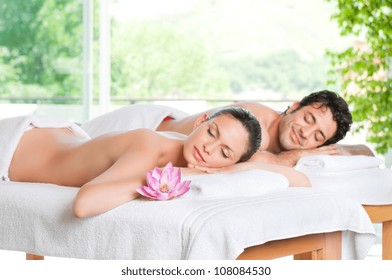 Beautiful Couple Relaxing Together At Spa Centre After A Beauty Treatment