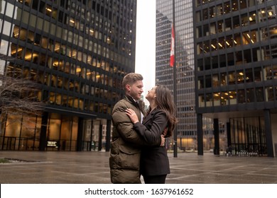 Beautiful Couple Walking In Big City Toronto And Having Fun White Male White Female 