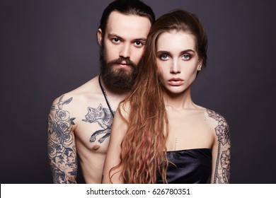 Beautiful Couple.sexy Woman And Handsome Man.lovely Boy And Girl With Tattoo