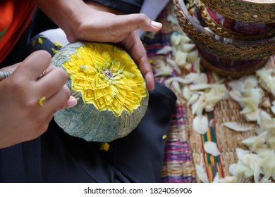 Beautiful Craving Pumpkin By Student In Class Thai School