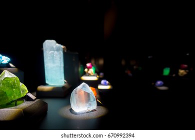 Beautiful cristal with minerals at National Museum of Natural Science in Orlando Houston in USA, in a black background