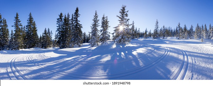 Beautiful Cross Country Ski Trail On The Rossbrand Mountain At Sunset (Filzmoos, Salzburg County, Austria)