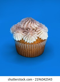 Beautiful Cup Cakes Close Up On Blue Background.