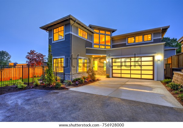 Beautiful Curb Appeal Modern Craftsman Style Stock Photo
