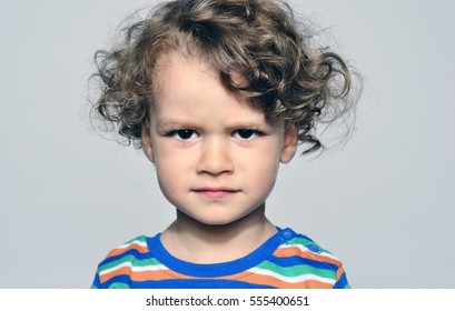 Beautiful Curly Toddler Looking Angry Sad Stock Photo 555400651 ...