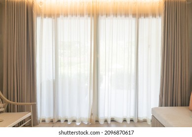beautiful curtain with sunlight in a room - Shutterstock ID 2096870617