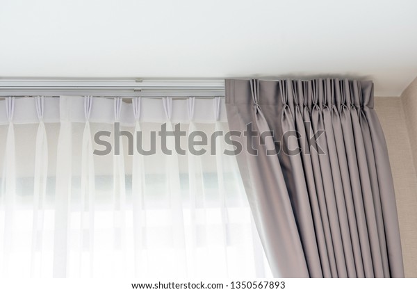 Beautiful curtains with ring-top rail, Curtain\
interior decoration in living\
room