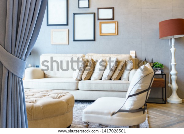 Beautiful Curtains Ringtop Rail Curtain Interior Stock Photo Edit