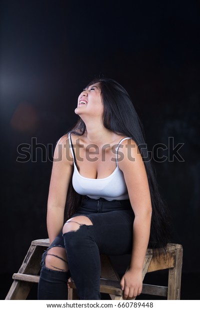 Beautiful Curvy Model Dark Hair Cheerful Stock Photo Edit Now