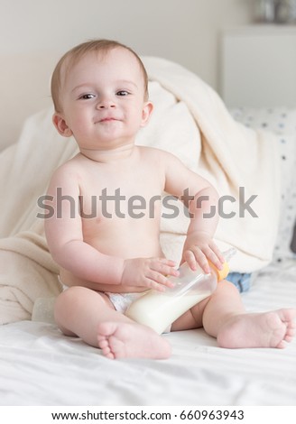 Beautiful Cute Baby Diapers Sitting Milk Stock Photo Edit Now